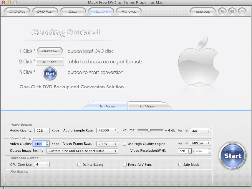 MacX Free DVD to iTunes Ripper for Mac 2.0 : Main window