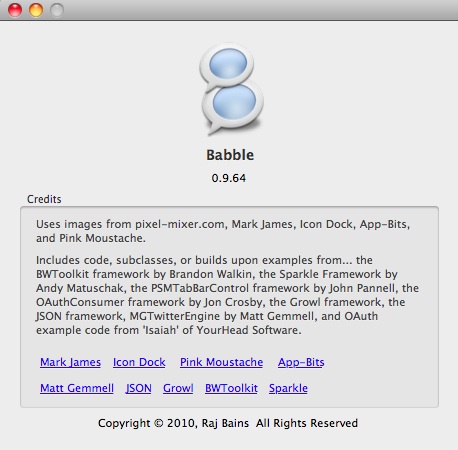 Babble 0.9 : About Window