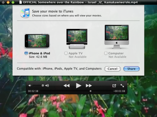 QuickTime Player 10.0 : Export to iTunes Feature