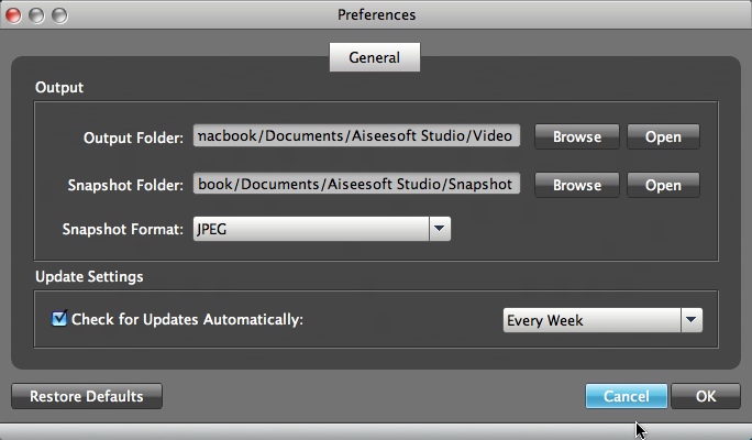 Aiseesoft Audio Converter for Mac 6.2 : Settings Window