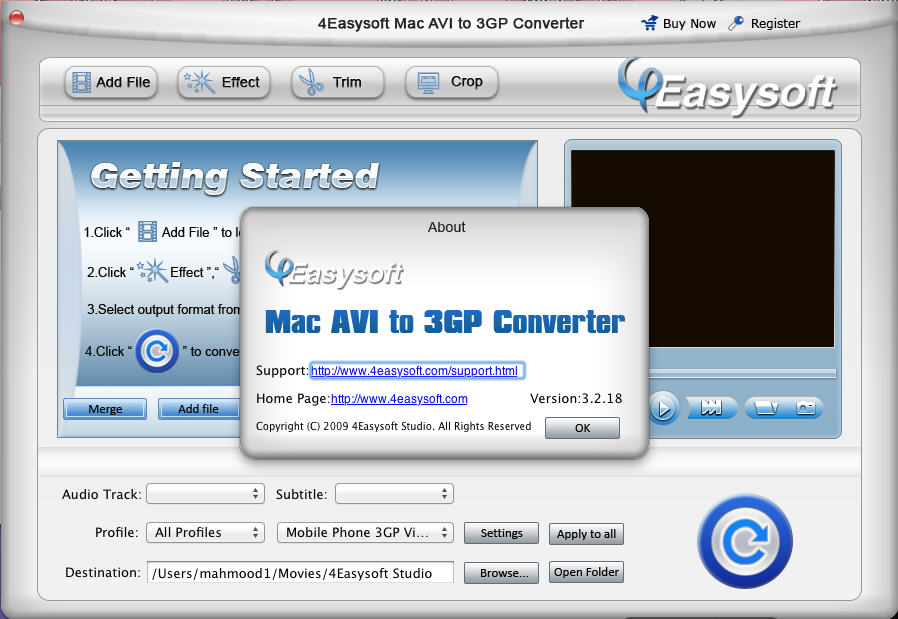4Easysoft Mac AVI to 3GP Converter 3.2 : Main Window