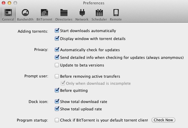 BitTorrent 7.2 : Preferences