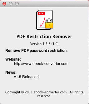 PDF Restriction Remover 1.5 : About Window