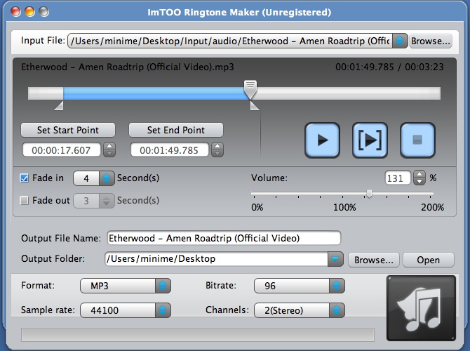 ImTOO Ringtone Maker 2.0 : Configuring Output Settings