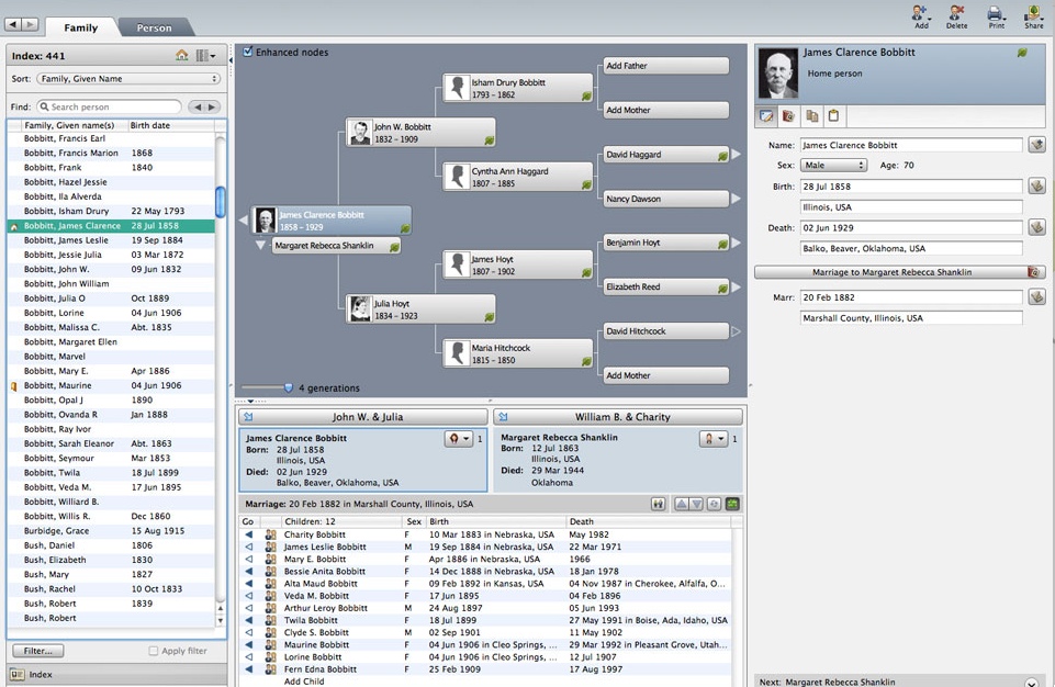 Family Tree Maker for Mac 2 2.0 : Main window