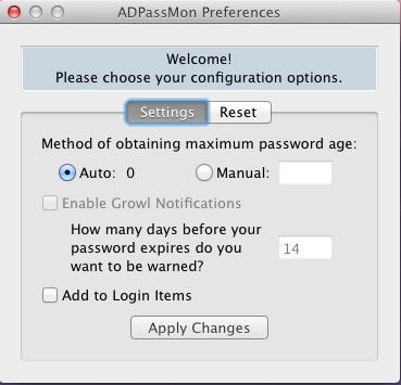 ADPassMon 1.3 : Preference Window