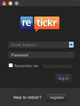 retickr 1.3 : Login or Register Screen