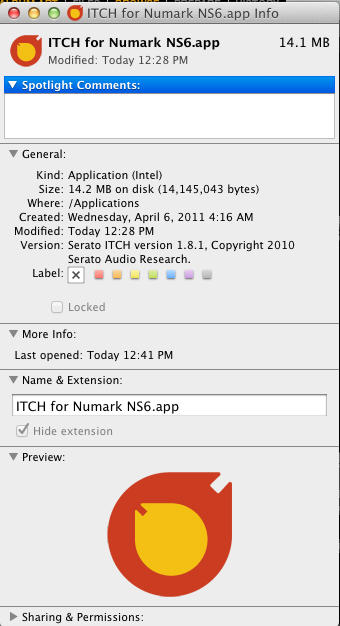 ITCH for Numark NS6 1.8 : Info Window