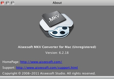Aiseesoft MKV Converter for Mac 6.2 : About window
