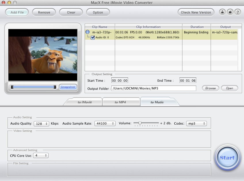 MacX Free iMovie Video Converter 2.5 : Main window