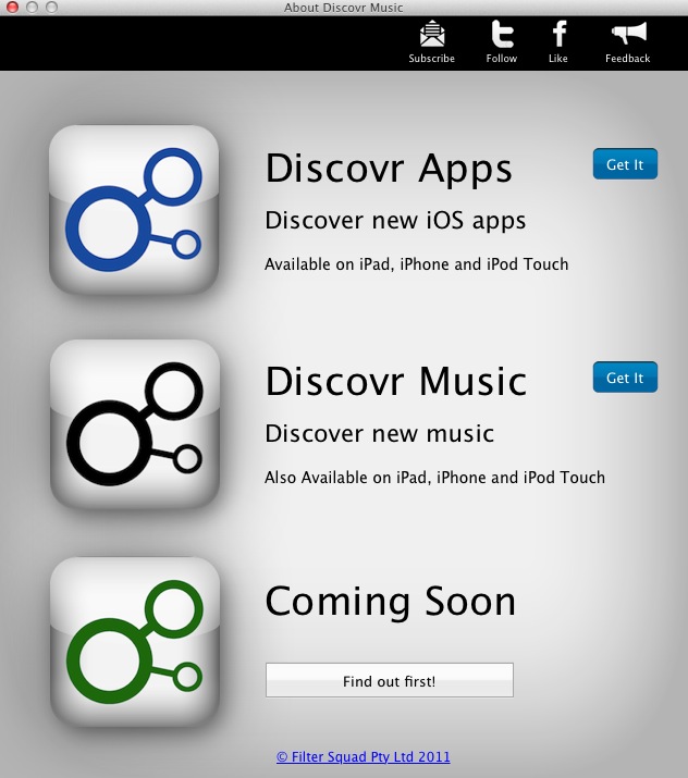 Discovr Music - discover new music 2.0 : About window