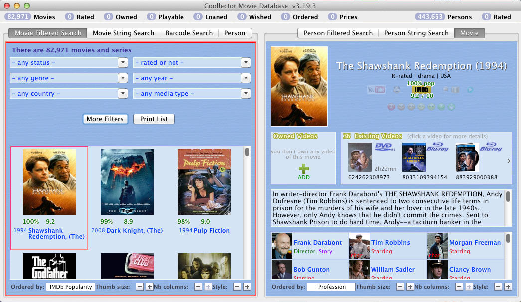 Coollector Movie Database 3.1 : Main Window