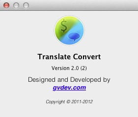 Translate Convert 2.0 : About window