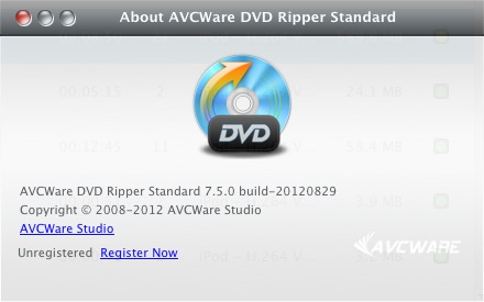 AVCWare DVD Ripper Standard 7.5 : About window