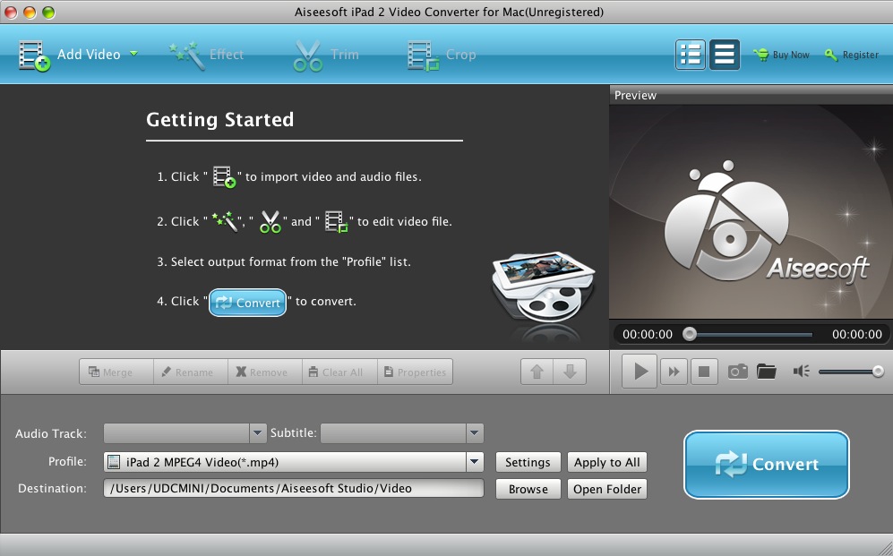 Aiseesoft iPad 2 Video Converter for Mac 6.2 : Main window