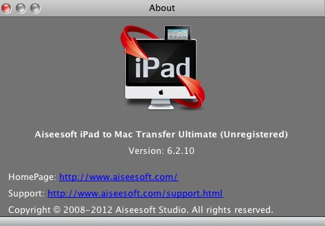 Aiseesoft iPad to Mac Transfer Ultimate 6.2 : About window
