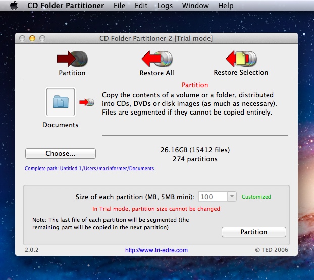 CD Folder Partitioner 2.0 : General View