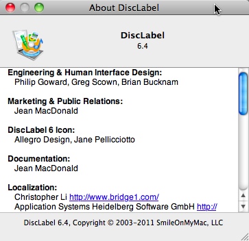 DiscLabel 6.4 : About Window
