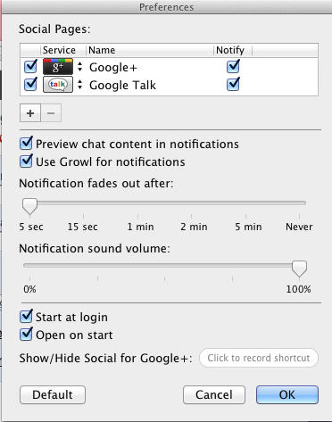 Social for Google+ 2.0 : Preference Window