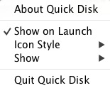 Quick Disk: Quickly eject and unmount your external hard drives 1.1 : Menu
