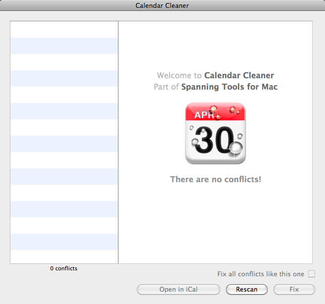 Calendar Cleaner 1.6 : Main Window