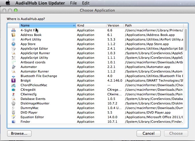 AudialHub Lion Updater 1.0 : Main window