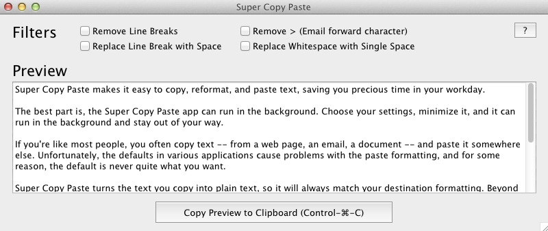 Super Copy Paste 1.0 : Main window