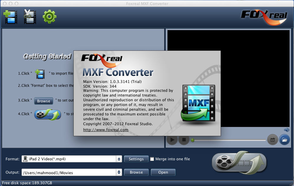 Foxreal MXF Converter 1.0 : Main Window