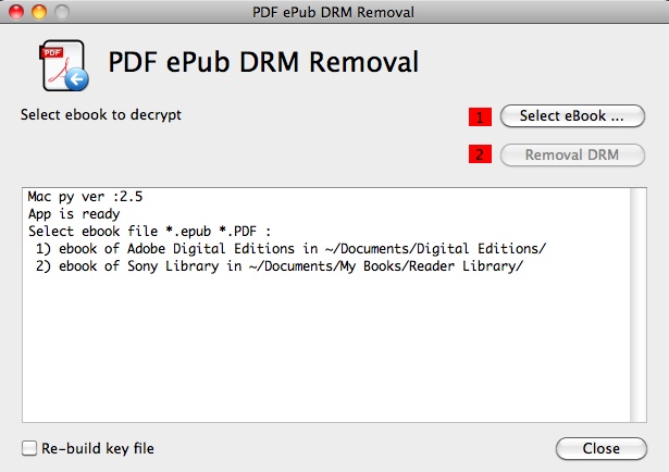 PDF ePub DRM Removal 1.7 : Main window