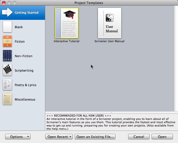 Scrivener 2.2 : Main window