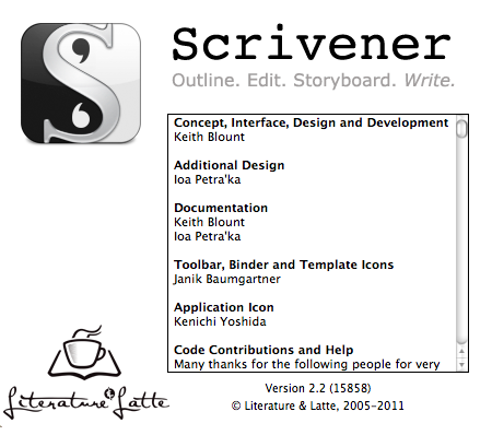 Scrivener 2.2 : About window