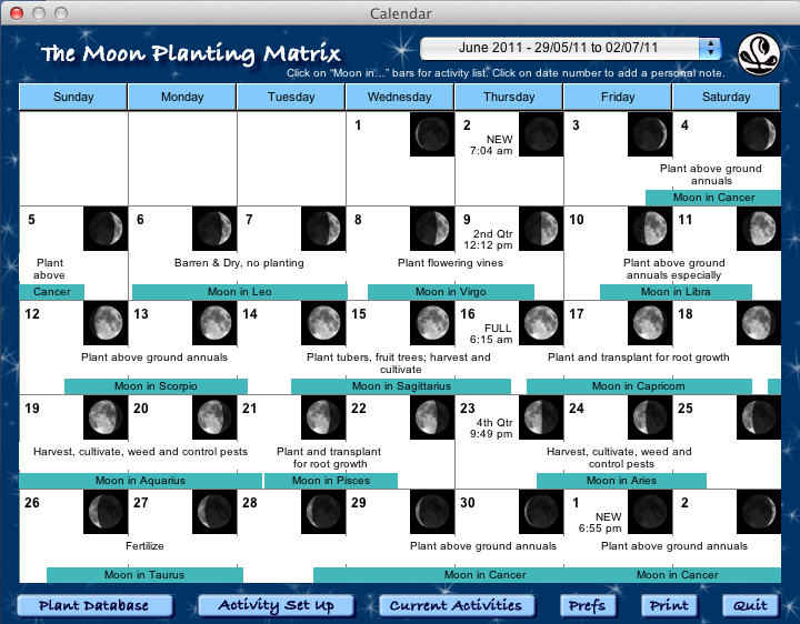 Moon Planting Matrix 1.2 : Main Window