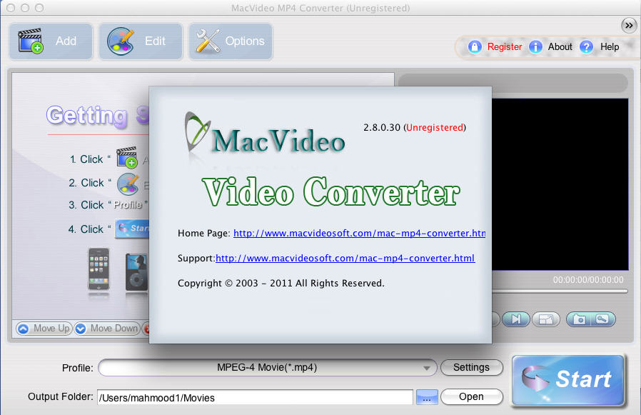 MacVideo MP4 Converter 2.8 : Main Window