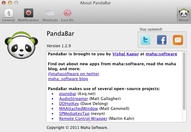 PandaBar 1.2 : About window
