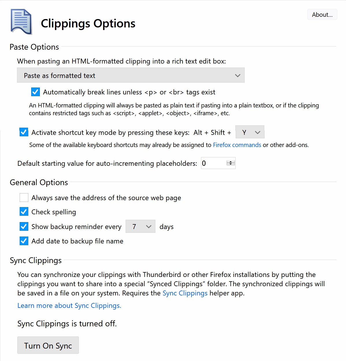 Clippings 6.2 : Options