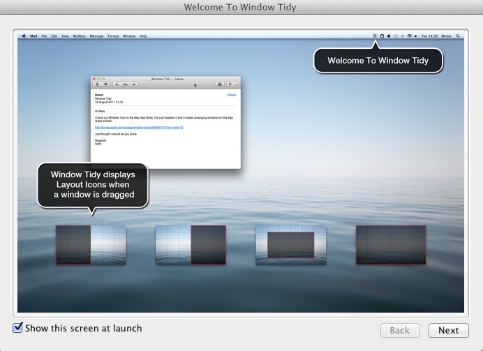 Window Tidy 1.2 : Welcome screen