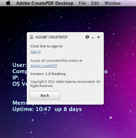Adobe CreatePDF Desktop 1.0 : Main window