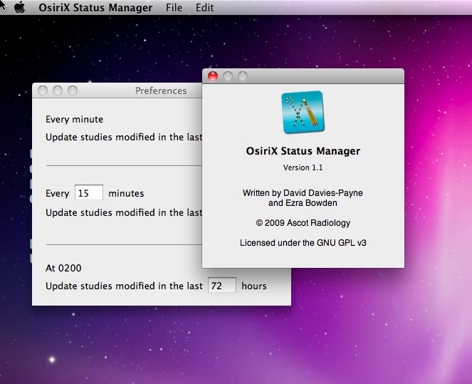 OsiriX Status Manager 1.1 : Main window