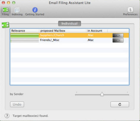 Email Filing Assistant Lite 2.1 : Main Window
