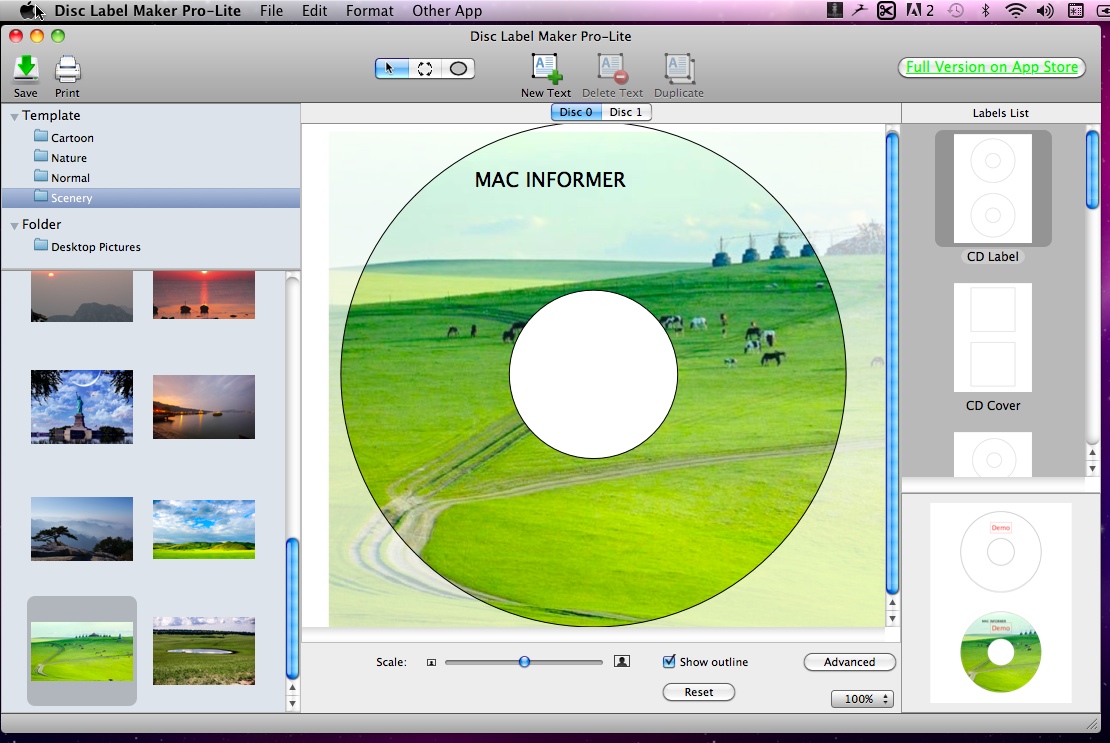Disc Label Maker Pro-Lite 2.0 : Main window