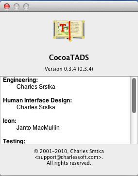 CocoaTADS 0.3 beta : About Window