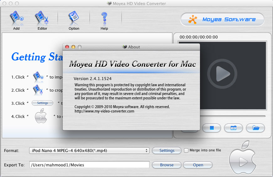 Moyea HD Video Converter 2.4 : Main Window