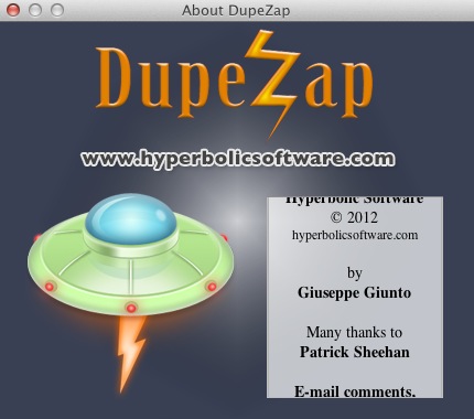 DupeZap Plus 2.0 : About window