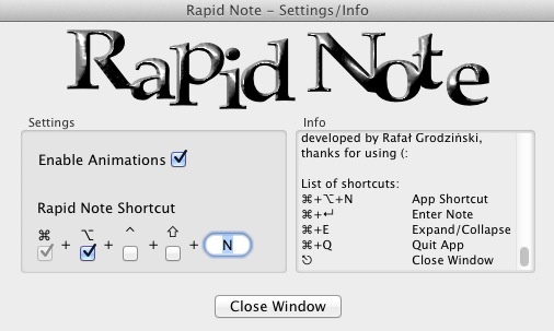 Rapid Note 1.2 : Settings
