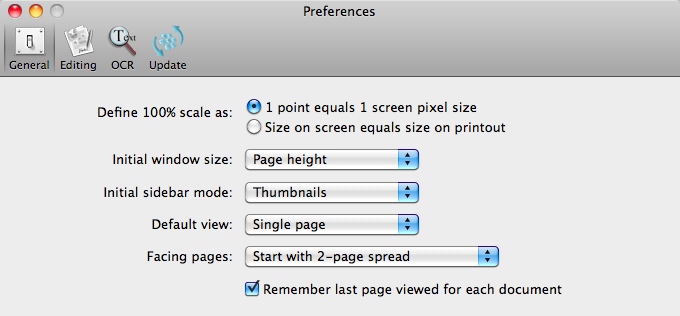 Nuance PDF Converter for Mac 3.0 : Settings Window