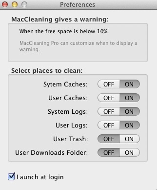MacCleaning Free 1.0 : Preferences
