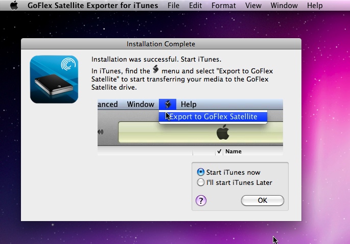GoFlex Satellite Exporter for iTunes 1.2 : Main window