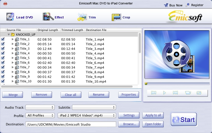 Emicsoft Mac DVD to iPad Converter 3.1 : Main window