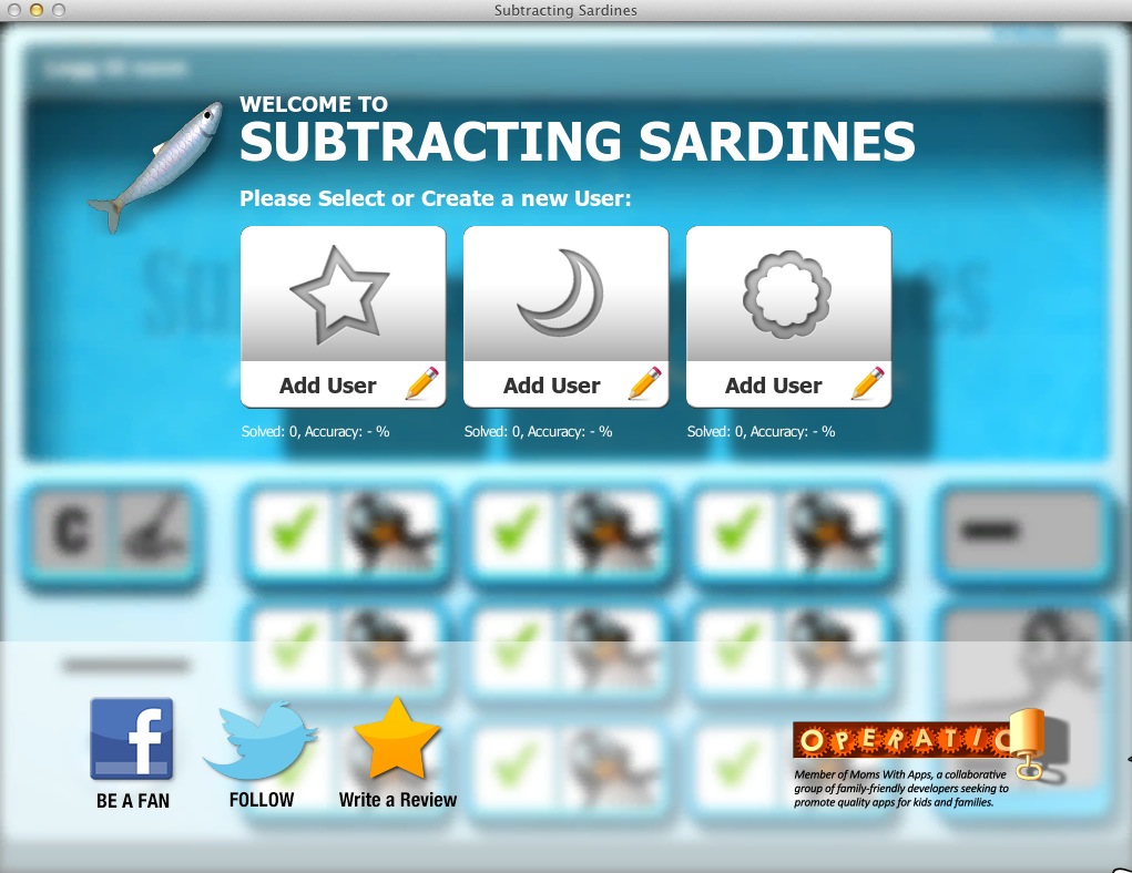 Subtracting Sardines 1.2 : Welcome screen