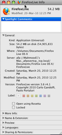 FirefoxLive 3.6 : Info Window